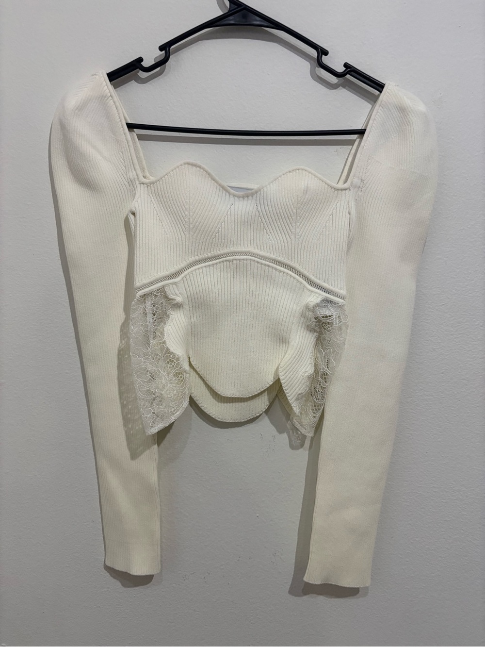 Self Portrait Size S Ivory Knit Lace Top
